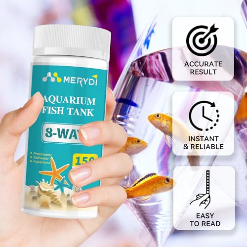 Aquarium Test Strips 8 In 1, 150ct Aquarium Ammonia Test Strips for Saltwater Freshwater Aquariums,Pond Fish Tanks, Aquarium Test Kit-Test pH, Alkalinity,Nitrate,Ammonia and More | Salt & Freshwater Pond Fish Tank Test for Free Chlorine, Nitrate, Nitrite,
