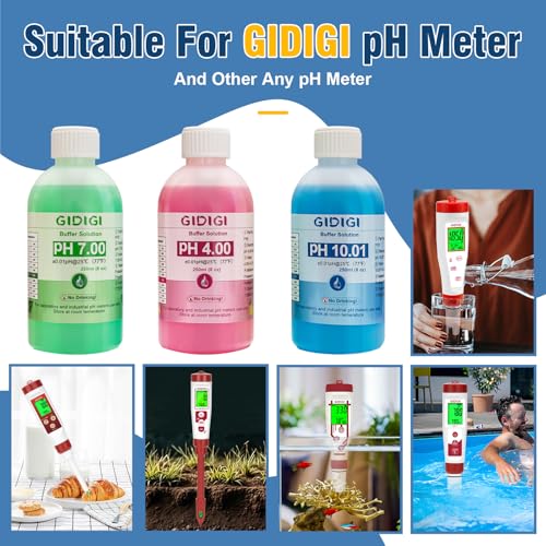 pH Meter Calibration Solution Kit, Includes 4.00, 7.00 and 10.01 | pH Probe Calibration Buffers,Tester Accessories 250 ml *3(8.4 fl oz) - color: Blue Red