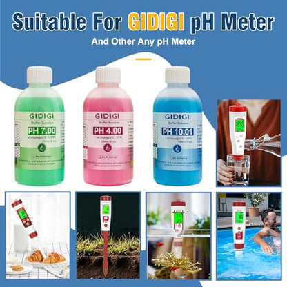 pH Meter Calibration Solution Kit, Includes 4.00, 7.00 and 10.01 | pH Probe Calibration Buffers,Tester Accessories 250 ml *3(8.4 fl oz) - color: Blue Red