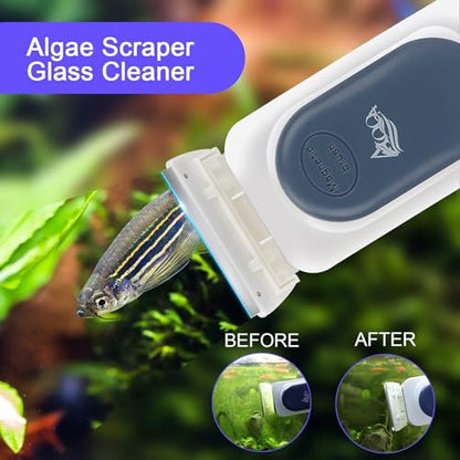 AQQA Aquarium Strong Magnetic Cleaner Brush, Fish Tank Glass Algae Magnet Cleaning Tool Floating Cleaner Scrubber Brush with 2 Detachable Scraper (Blue,S) - color: Blue, size: Small