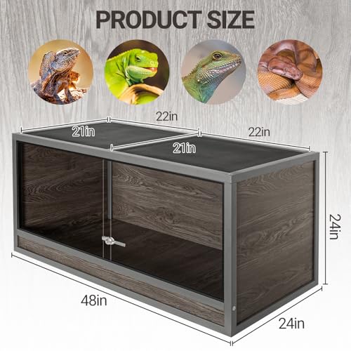 120 Gallon Reptile Tank, 48 x 24 x 24 Wooden Reptile Terrarium with Sliding Door & Top Screen Ventilation, Suitable for Bearded Dragon Ball Python Gecko Lizard, Better Insulation
