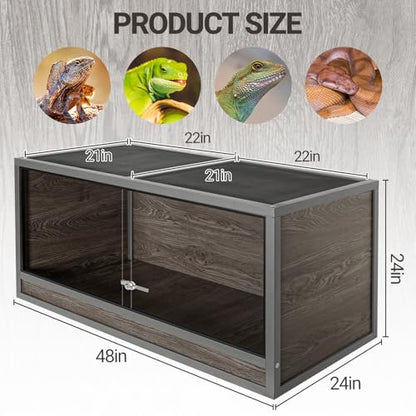 120 Gallon Reptile Tank, 48 x 24 x 24 Wooden Reptile Terrarium with Sliding Door & Top Screen Ventilation, Suitable for Bearded Dragon Ball Python Gecko Lizard, Better Insulation