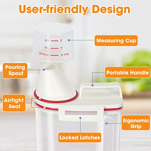 TBMax 2 Pack Rice Storage Containers 4 Lbs, Small Rice Dispenser with Measuring Cup, Cereal Containers Flour Bin, Kitchen Food Storage Container and Pantry Organizers, Pet Dog Cat Food Dispenser - color: Red & Red