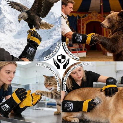 TOPDC Animal Handling Gloves, 16-Inch Bite & Scratch Resistant for Dog Cat | Arm Sleeve Design Helps Protect Hands and Forearms During Dog and Cat Grooming, Training, and Vet Visits