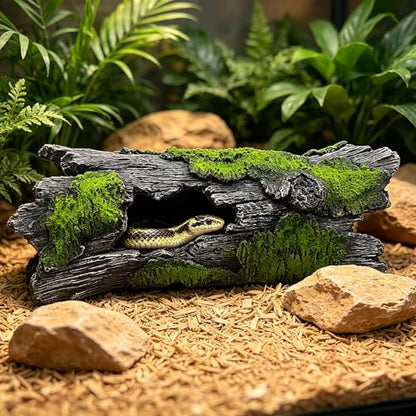 Resin Reptile Cave Statue - Extra Large Hollow Log for Bearded Dragon, Leopard Gecko, Crested Gecko Tank Accessories | Driftwood for Aquarium & Bearded Dragon Accessories (Green) - style: Green