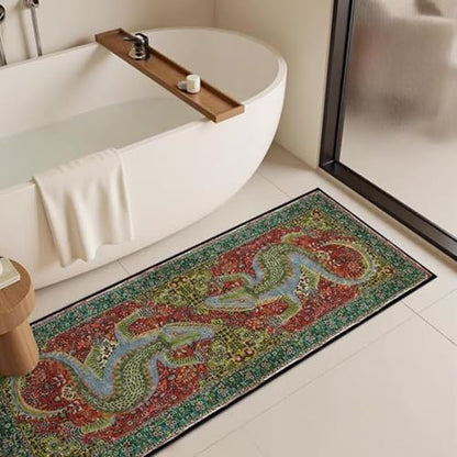 Cartoon Alligator Print Area Rugs 2ftx5ft Boho Crocodile Reptile Decor Rug for Bathroom Kitchen Laundry Room Washable Non-Slip Green Runner Crocodile Carpet - size: 2'x5'/60*150cm/60"x24"(Rectangular)
