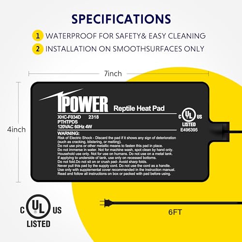 iPower 4 by 7-Inch 4W Reptile Heat Mat, LCD Digital Aquarium Thermometer, Under Tank Warmer Terrarium Heat Pad for Turtles Lizards Frogs and Other Small Animals, Multi Sizes - size: 4 X 7 Inch, style: Pad + Thermometer
