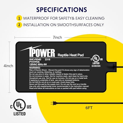 iPower 4 by 7-Inch 4W Reptile Heat Mat, LCD Digital Aquarium Thermometer, Under Tank Warmer Terrarium Heat Pad for Turtles Lizards Frogs and Other Small Animals, Multi Sizes - size: 4 X 7 Inch, style: Pad + Thermometer