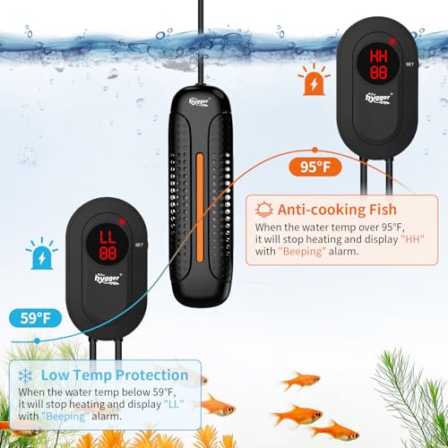 hygger 1000W Aquarium Heater with LED Controller, 105-238 Gallon Fish Tank | Anti-Cooking Fish Alarm, Auto Stop Heating Protection, Multiple Security Features, for Freshwater and Saltwater Tanks - size: 1000W for 105-238 Gallon