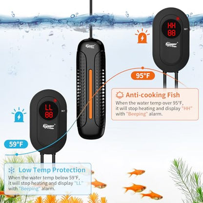 hygger 800W Aquarium Heater with LED Controller, 80-220 Gallon Fish Tank | Anti-Cooking Fish Alarm, Auto Stop Heating Protection, Multiple Security Features, for Freshwater and Saltwater Tanks - size: 800W for 80-220 Gallon