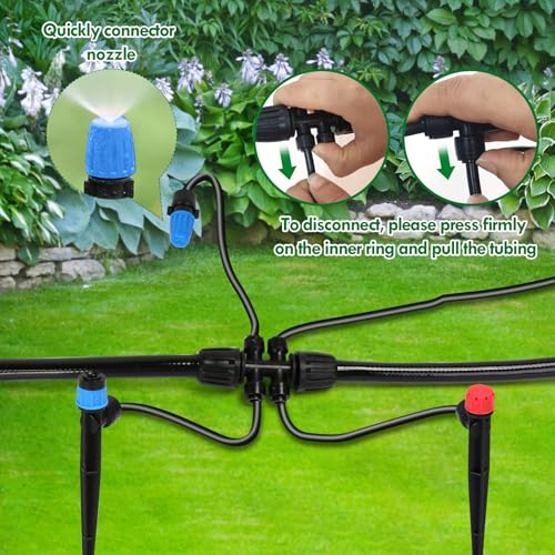 Drip Irrigation Kit, Flantor 190FT Greenhouse Drip Irrigation System Adjustable Garden Watering System with 1/2" & 1/4" Irrigation Tubing, Patio Misting Plant Watering System for Garden and Lawn - size: 190ft