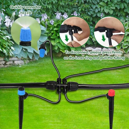 Drip Irrigation Kit, Flantor 190FT Greenhouse Drip Irrigation System Adjustable Garden Watering System with 1/2" & 1/4" Irrigation Tubing, Patio Misting Plant Watering System for Garden and Lawn - size: 190ft