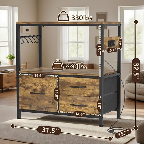 Heybly 20-29Gal Fish Tank Stand with Drawer, Power Outlet,330lbs HAS001SR-1 | Aquarium Stand,Heavy Duty Metal Frame for Fish Tank, Turtle & Reptile Terrarium, 31.5" x 15.7" Top, Rustic Brown - color: Rustic Brown, size: 20-29 gal