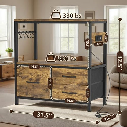 Heybly 20-29Gal Fish Tank Stand with Drawer, Power Outlet,330lbs HAS001SR-1 | Aquarium Stand,Heavy Duty Metal Frame for Fish Tank, Turtle & Reptile Terrarium, 31.5" x 15.7" Top, Rustic Brown - color: Rustic Brown, size: 20-29 gal
