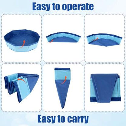 Foldable Bearded Dragon Bathtub, 50x10cm/19.69x3.94in Portable Small Pet Water Tub with Soft Brush and Towel for Bearded Dragons Turtle Hedgehogs Hamsters (Blue)