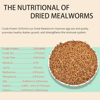Dried Mealworms 9LB-High Protein Chicken Feed,More Protein,No Additives,Premium Organic Non-GMO,Rich in Protein Meal Worms for Chickens,Wild Birds,Laying Hens,Turkeys-Nutrient-Rich Mealworms - size: 9 Pound (Pack of 1)
