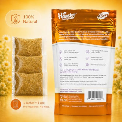 Hamster Odor Blaster | a New Generation Of Animal Bedding Deodorizer | Unique Slow Release Formula | Natural Fresh Scent - Lavender & Chamomile | Up to 15 Weeks Supply | 3 x 0.5oz bags