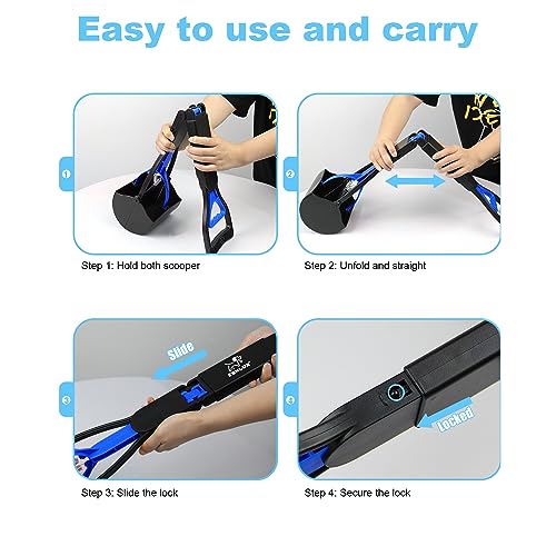 SZHLUX 28" Pooper Scooper, Foldable Dog Pooper Scooper with Unbreakable Material and Durable Spring for Grass and Gravel, Blue - color: Blue, size: 28 inch