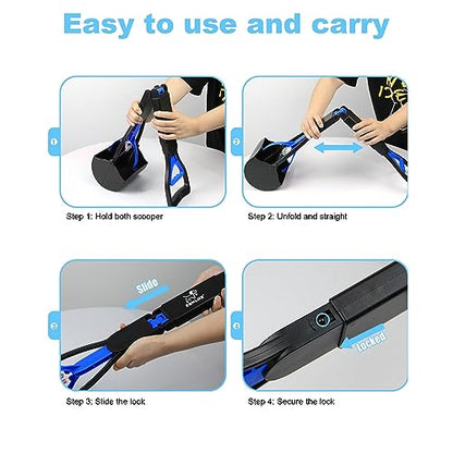 SZHLUX 28" Pooper Scooper, Foldable Dog Pooper Scooper with Unbreakable Material and Durable Spring for Grass and Gravel, Blue - color: Blue, size: 28 inch