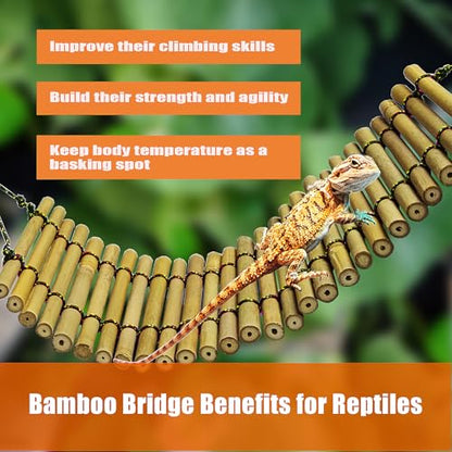 Bearded Dragon Tank Accessories, Reptile Climbing Hammock Bridge, Lizard Lounger Bamboo Ladder, Reptile Tank Accessories for Habitat, 18 x6 in