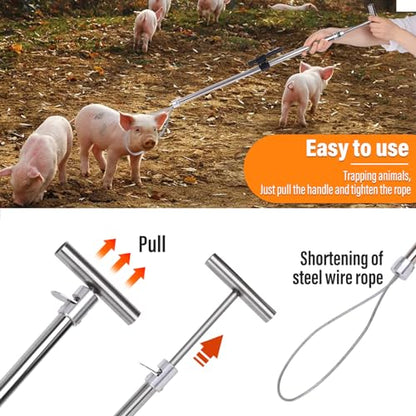 Dog Catcher Pole, Animal Catch Control Tool with Flashlight Non-Slip Tape | Animal Control Pole Stainless Steel Pig Hog Holder Heavy Duty for Dogs, Pig, Fox, Coyote Bulldog Wolf Goat Gator