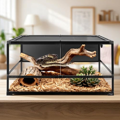 70 Gallon Full Glass Reptile Tank, 40" x 20" x 20" Quick Fold Reptiles Enclosure with Waterproof Base, Top Screen Ventilation, Front Opening Large Terrarium for Bearded Dragon, Ball Python, Snake - size: 40" x 20" x 20"