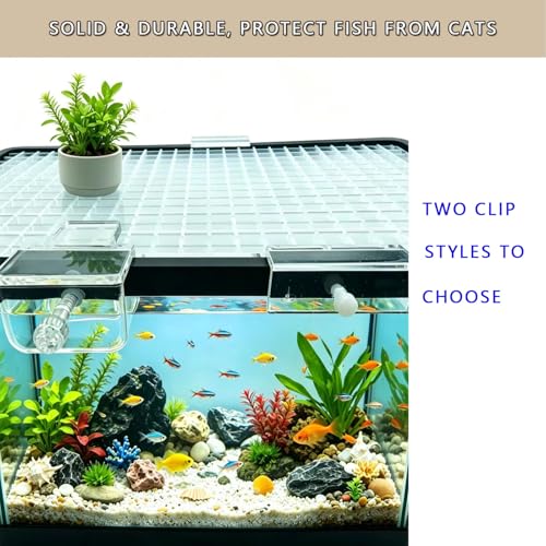 Aquarium Cover Kit, 6 Customizable Plastic Grid Aquarium Lid with 0.35Inch Hole, 10 Clips & Cutter, Fish Tank Hood Terrarium Turtle Tank Top Cover Jump Guard for Most Tanks