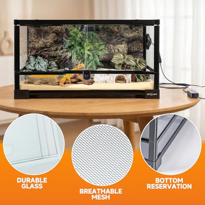 REPTIZOO 5-in-1 Reptile Terrarium Starter Kit, 20 Gallon Reptile Tank with Built-in Heating System PID Digital Thermostat & UVB Light (5.0&10.0 Adjustable) & Reptile Hide Cave & Feeding Dish - size: 5-in-1 Starter Kit