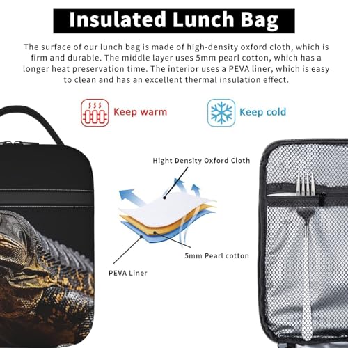 Lunch Bag for Women Men Adult Insulated Reusable Lunch Box Reptile Monitor Lizard Leakproof Cooler Tote Bag Large Capacity Lunch Tote Bags Lunch Container for Work Travel Picnic