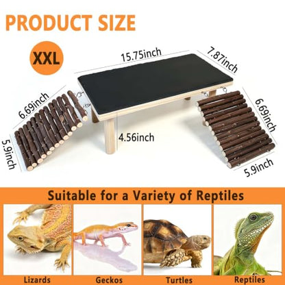 Bearded Dragon Basking Platform with Climbing Ramp,Reptile Basking Rock,XXL | Wooden Lizard Resting Platform Basking Rock Slate,Leopard Gecko Hide Cave Tank Accessories for Tortoise Snake - size: XXL: 15.75" x 7.87"x 4.56"