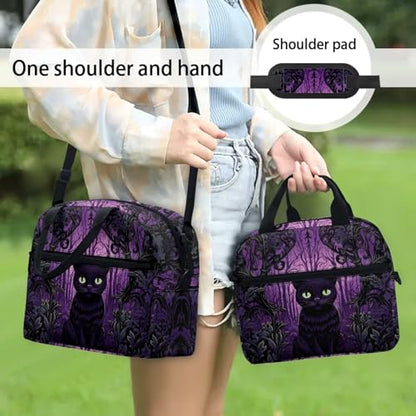 Black Cat Lunch Bag for Kids Girl 4-6 6-8 8-10 Insulated Lunch Box Reusable Lunch Cooler Bags Lunch Tote Handbag Meal Prep Organizer Work School Travel Picnic, Halloween Gifts - color: Black Cat