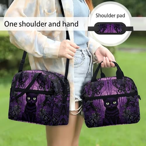 Custom Black Cat Lunch Bag for Kids Girl 4-6 6-8 8-10 Personalized Insulated Lunch Box Reusable Lunch Cooler Bags Lunch Tote Handbag Work School Travel Picnic, Halloween Gifts - color: Black Cat Custom