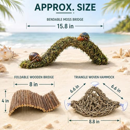 HERCCOCCI Hermit Crab Accessories, Hermit Crab Toys Flexible Climbing Bridge Reptile Hammock Habitat Decor for Hermit Crabs Leopard Geckos Crested Tortoise Snake