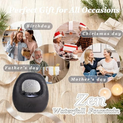 Zen Waterfall Fountain Indoor – Small Indoor Water Fountains with Relaxing Waterfall Feature, Decorative Water Fall Fountain for Home & Office