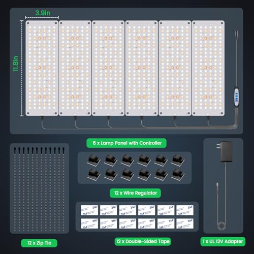 Plant Light, 882 LEDs Full Spectrum 6000K Grow Light Panel, 6Panels | 882 LEDs,Auto Timer 6/12/16,3 Color Modes,5 Dimmable Levels,for Seed Starting, Veg and Bloom - size: 6Panels