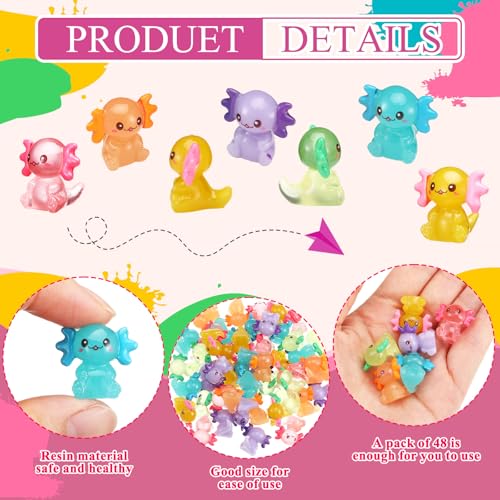 VioraWhite 48 Pcs Mini Axolotl Resin Charms Miniature Axolotl Figurines Tiny Small Animal Figures for DIY Garden Landscape Birthday Party Decoration Aquarium