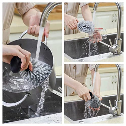 4PCS Glass Cleaning Brush with Suction Cup, Kitchen Bottle and Wine Cup Cleaner, Stable Washing for Cups, Mugs, Decanters and Jugs, Gray - color: Gray, size: 4PCS