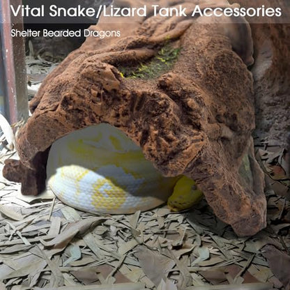 Large Reptile Hide Hollow Log for Snake Ball Python Bearded Dragon | Snake Hideout with Basking Platform, Tank Accessories for Lizard and Gecko, Eco-Friendly Resin, Durable Reptile Shelter Decor
