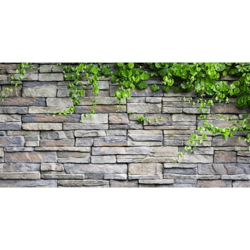 AWERT Vinyl 48x24 inches Stone Brick Wall Aquarium Background Rock Fish Tank Background Spring Leaves Terrarium Background - size: 48x24in/120x60cm