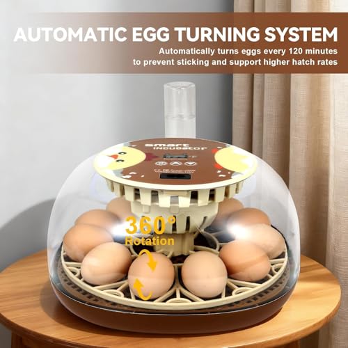 Nest I - 12 Egg Incubator for Beginners, Auto Egg Turning, Consistent Humidity with Auto-Refill Water Bottle & Stable Temp Control for Hatching Chicken, Goose, Duck, Quail, Pigeon, and Turkey - size: 12 Egg [Brown]