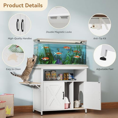 Verano Garden 40-50 Gallon Fish Tank Stand, Aquarium Stand, White | Cat Litter Box Enclosure, Storage Shelf, Cat Perch, Removable Divider, Scratch Mat, 36.2"x20.5" Tabletop, 660 LBS Capacity - color: White