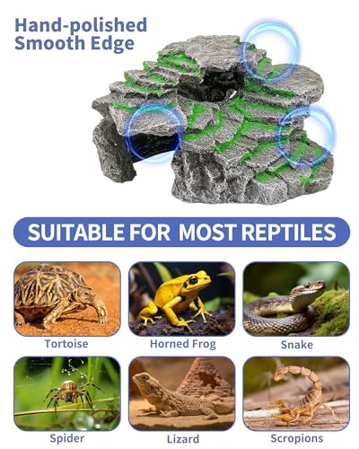MoonOrange Turtle Basking Platform, Reptile Habitat Hideout, Decorative Resin for Aquarium & Terrarium, Including Artificial Plant and Cleaning Brush.(C-Medium-Black)