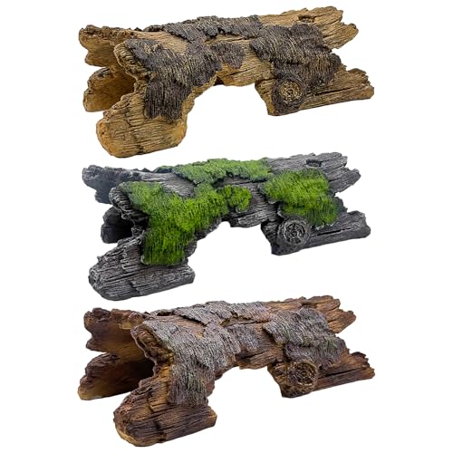 Resin Reptile Cave Statue - Extra Large Hollow Log for Bearded Dragon, Leopard Gecko, Crested Gecko Tank Accessories | Driftwood for Aquarium & Bearded Dragon Accessories (Green) - style: Green