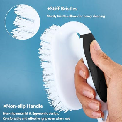 Scrub Brush Set, 4 Pack Deep Cleaning Brush Kit, Black | 2 Scrub Brush, 2 Tile & Grout Brush with Built-in Scraper, Household Commercial Scrubber for Floor, Shower, Pool Wall, Tub - color: Black
