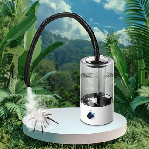 Pet Humidifier with Adjustable Hose, 1.06 Gallon Reptile Fogger for Terrarium, Quiet Cool Mist Maker for Lizard Snake Tortoise, 3 Spray Levels, Auto Shut-Off, White