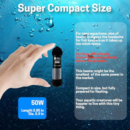 AquaMiracle Upgraded 50W Small Aquarium Heater Fish Tank Heater Turtle Heater Super Mini Aquarium Heater, Dry-Run/Overheating Protection and Memory Function, Dual LED Display, for 5-10 Gal Tanks - size: For 5-10 Gal Aquariums