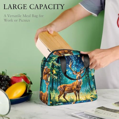 Starry Night Deer Lunch Bag for Women Men | Insulated Lunch Box Leakproof Food Meal Containers Reusable Foldable 6L Capacity Lunch Tote Bags for Work Picnic Travel - color: style-17