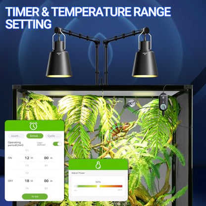 REPTI ZOO Smart WiFi Deep Dome Lamp Fixture & Thermostat Hygrostat Controller with Timing Combo, Reptile Light Fixture Reflector Cap, Day-Night Temperature & Humidity Monitor Control for Reptile Tank