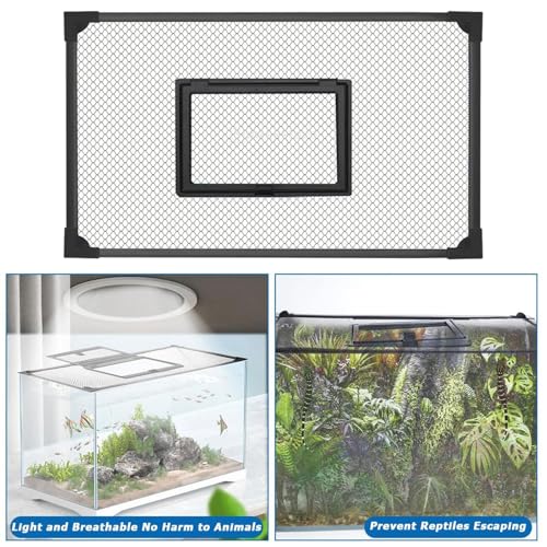 Aquarium Anti Jumping Net with Window Fine Mesh Black Cuttable DIY Tank Cover Protective Screen - size: 100x50cm