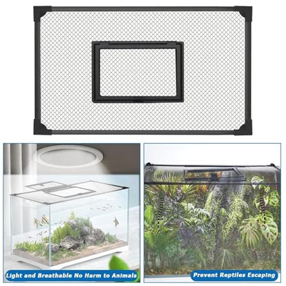 Aquarium Anti Jumping Net with Window Fine Mesh Black Cuttable DIY Tank Cover Protective Screen - size: 100x50cm